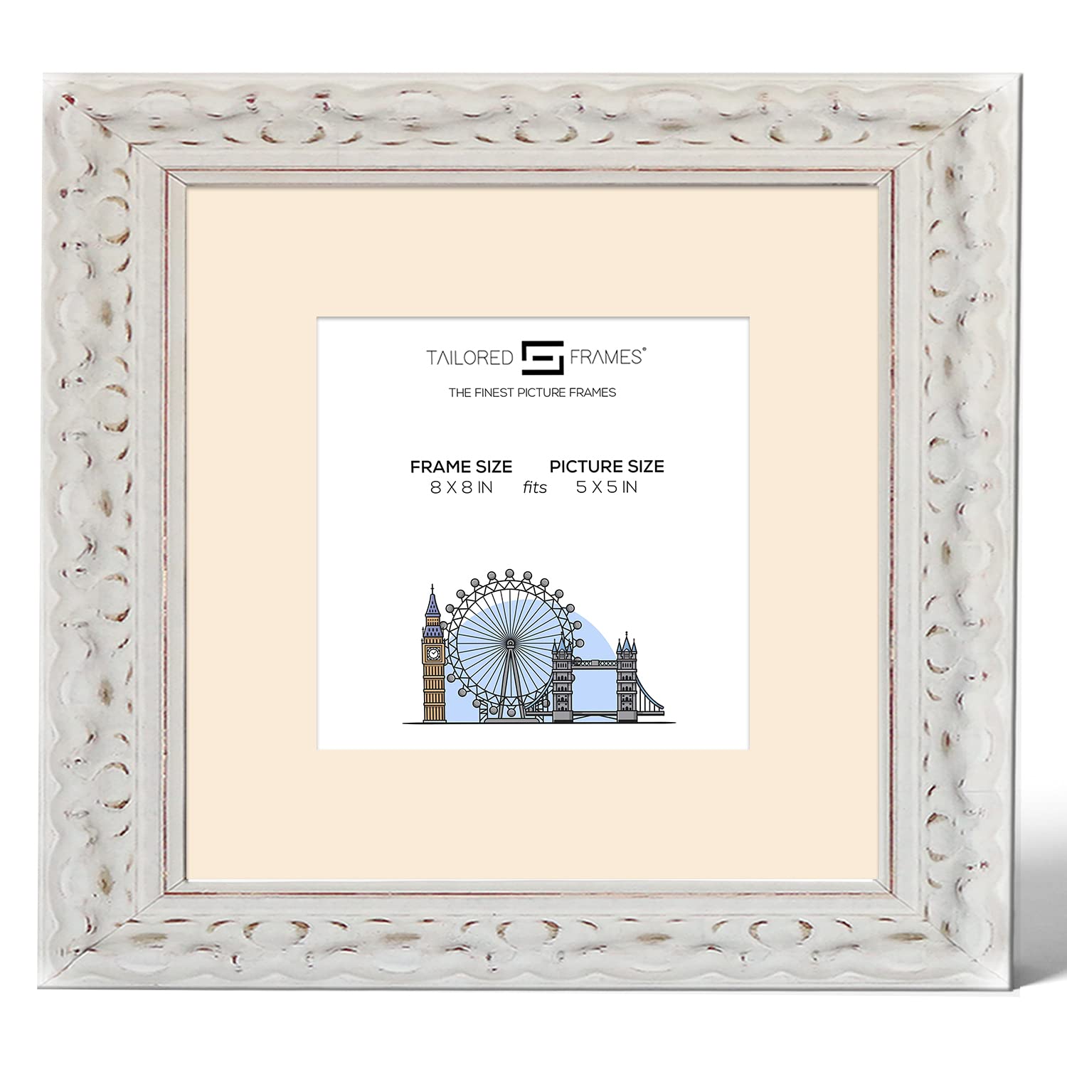 Tailored Frames Vienna White Picture | Rustic Style Vintage Single Picture Frame | Table Top & Wall Hanging Type | Photo Frame with Mount