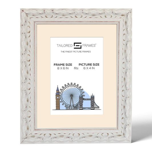 Tailored Frames Vienna White Picture | Rustic Style Vintage Single Picture Frame | Table Top & Wall Hanging Type | Photo Frame with Mount